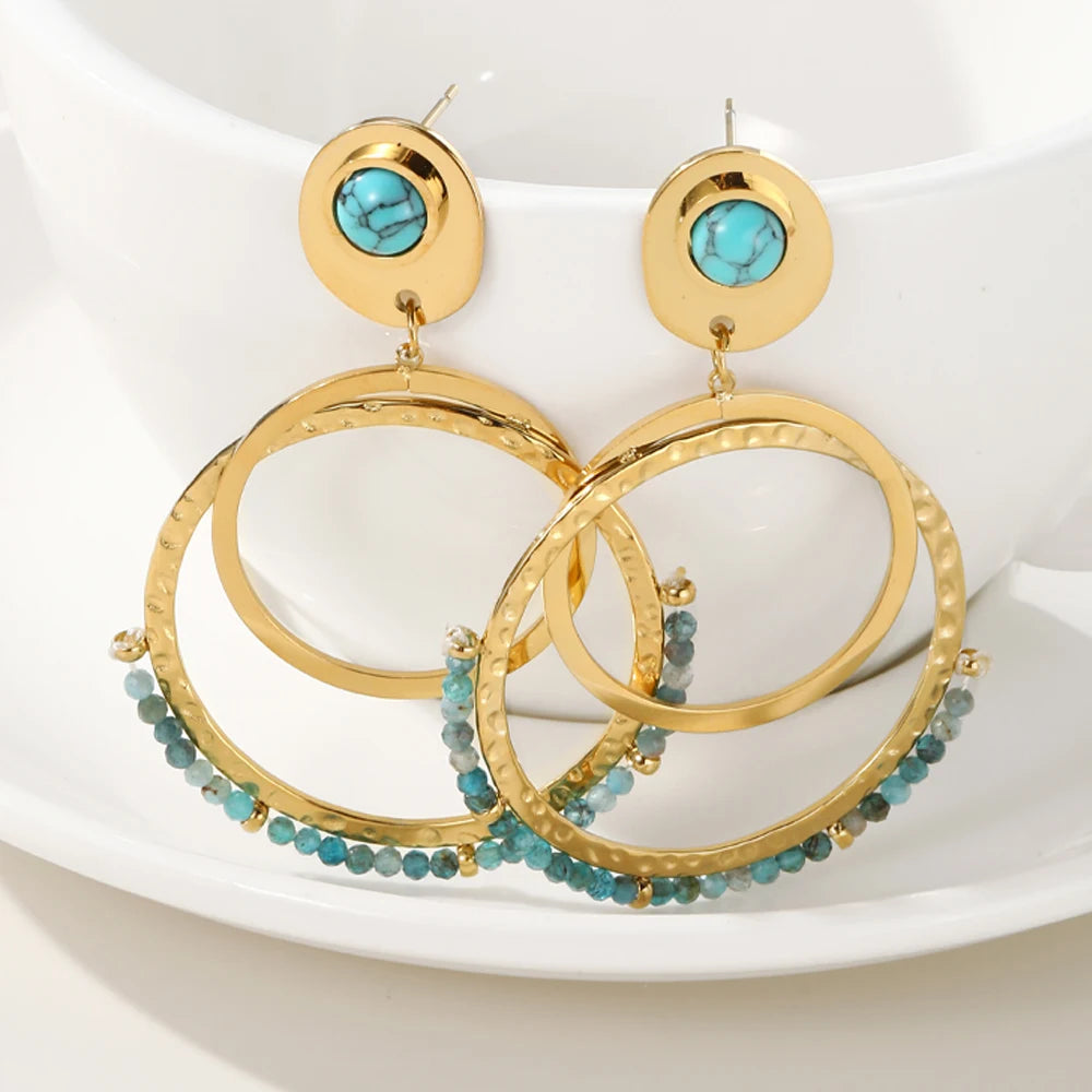 18K Gold Plated Fashion Earrings With Turquoise Natural Stone 18K Gold Plated Fashion Earrings With Turquoise Natural Stone